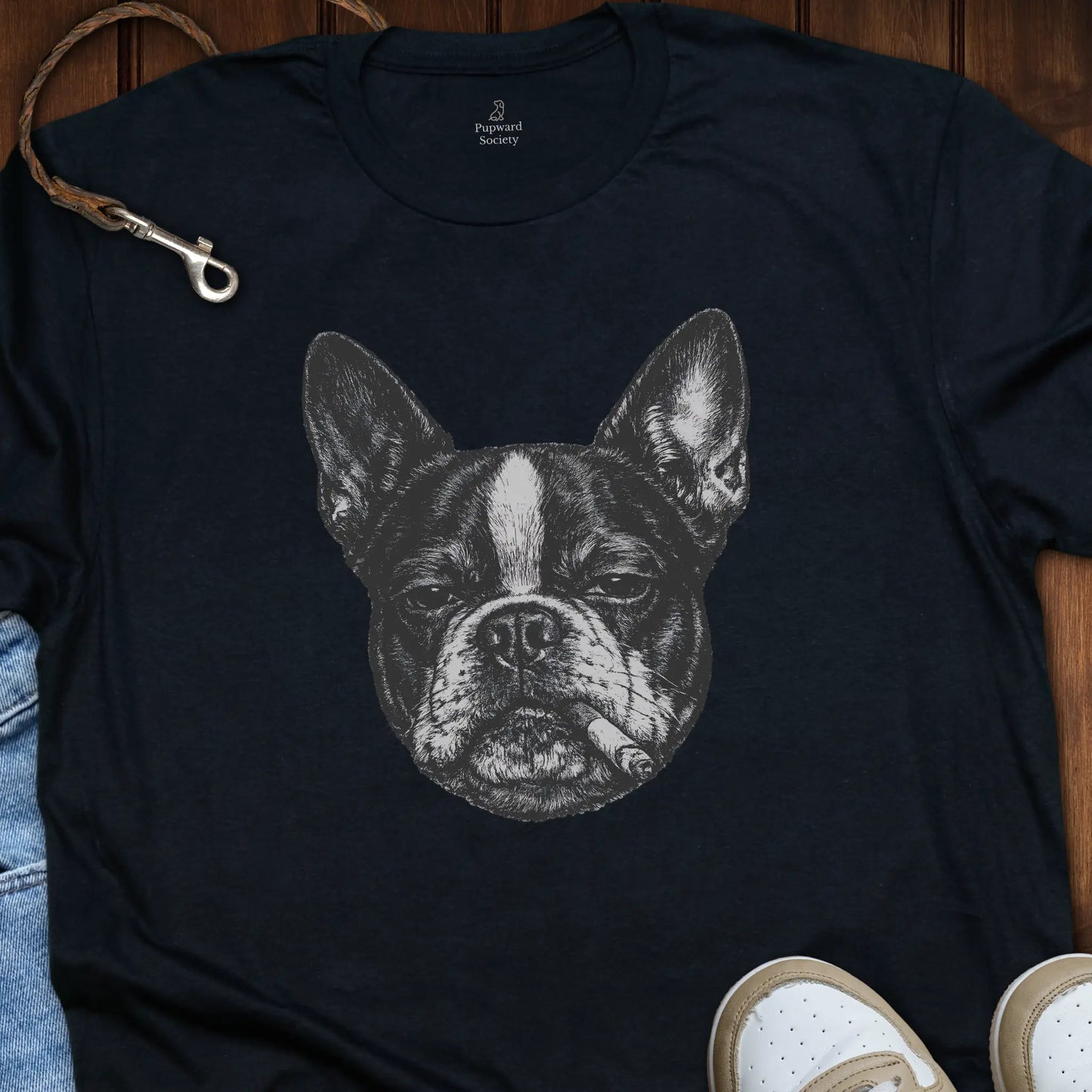 Boston Terrier Smoking Headshot T-Shirt