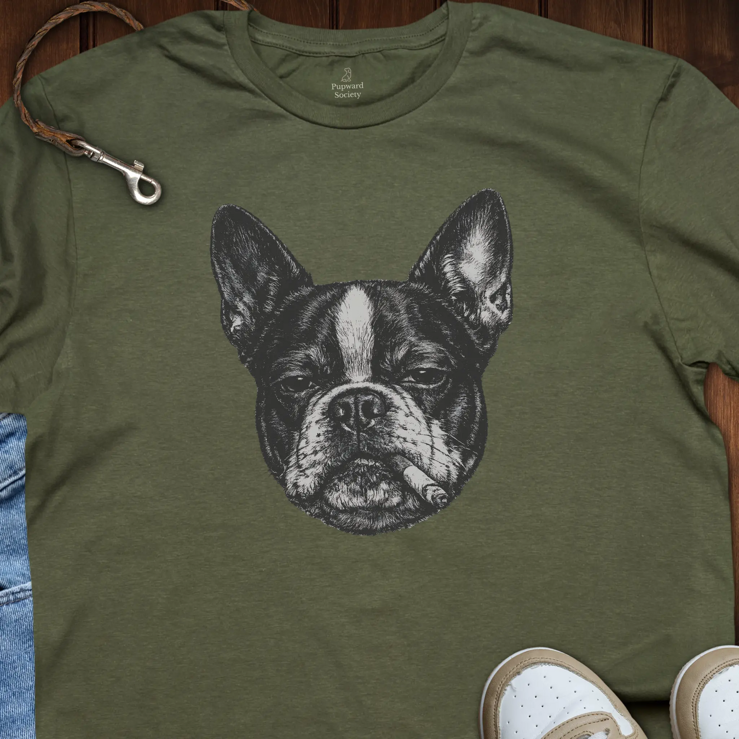 Boston Terrier Smoking Headshot T-Shirt