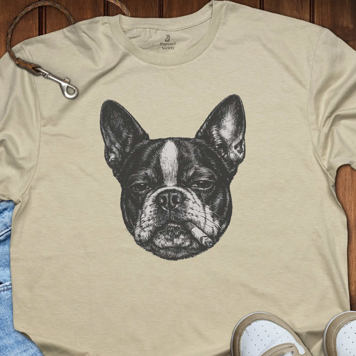 Boston Terrier Smoking Headshot T-Shirt