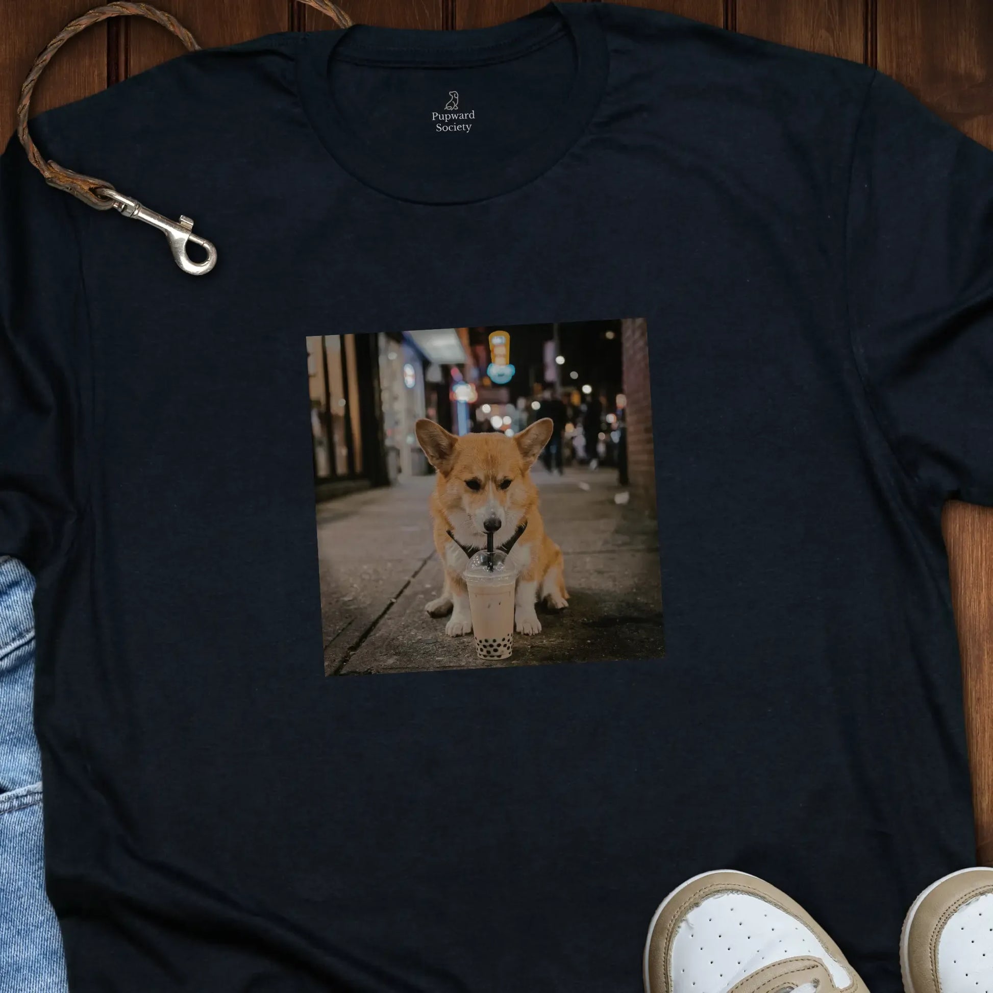 Corgi Drinking Bubble Tea Photo T-Shirt