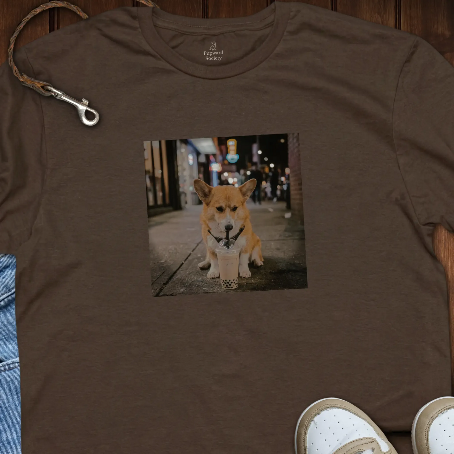Corgi Drinking Bubble Tea Photo T-Shirt