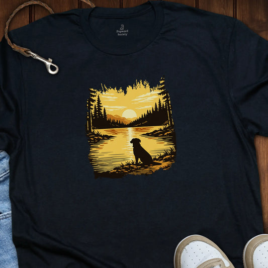 Dog Sunrise Lake Art T-Shirt