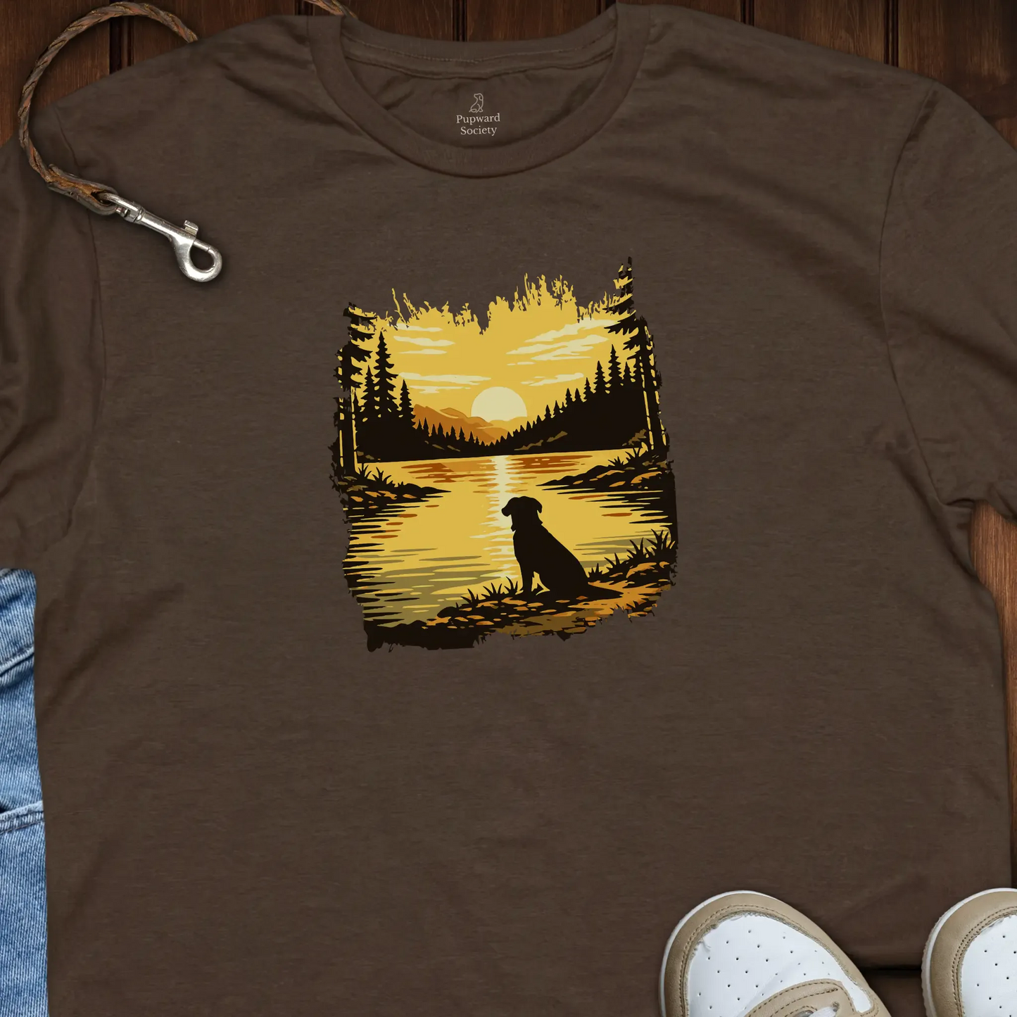 Dog Sunrise Lake Art T-Shirt