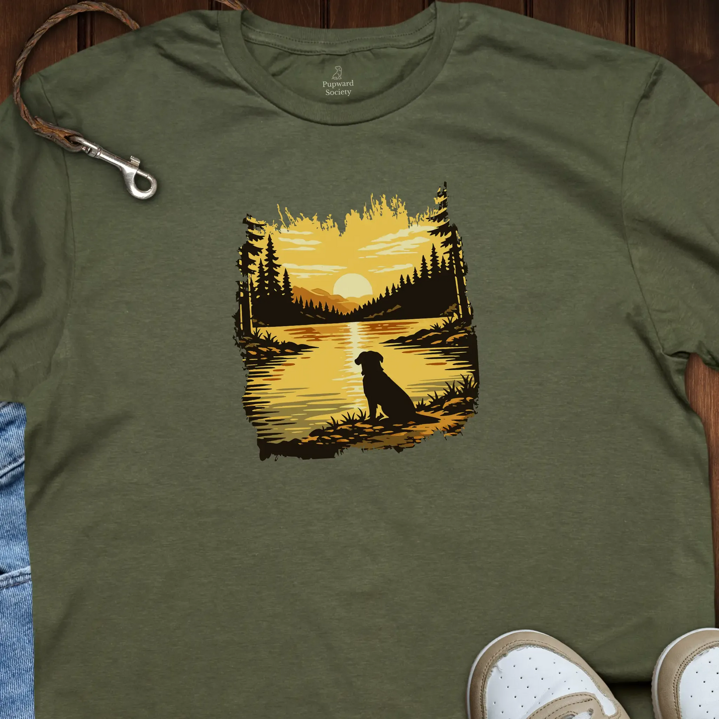Dog Sunrise Lake Art T-Shirt