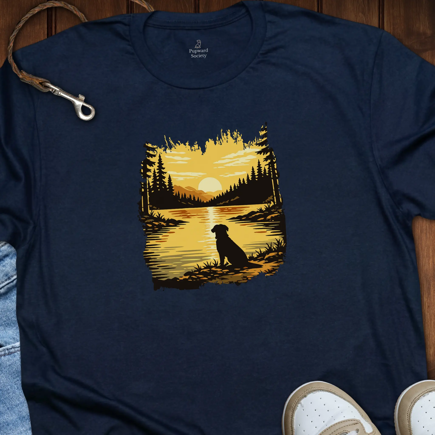 Dog Sunrise Lake Art T-Shirt