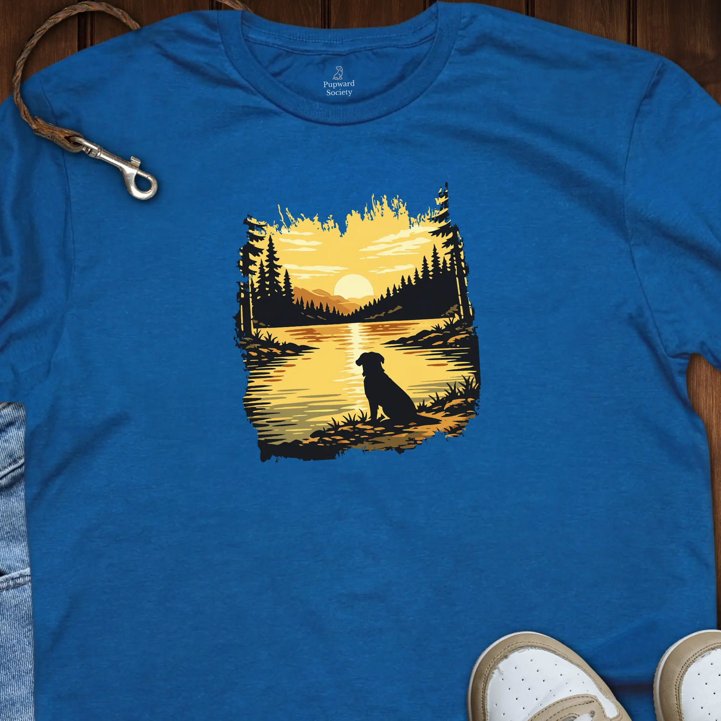 Dog Sunrise Lake Art T-Shirt
