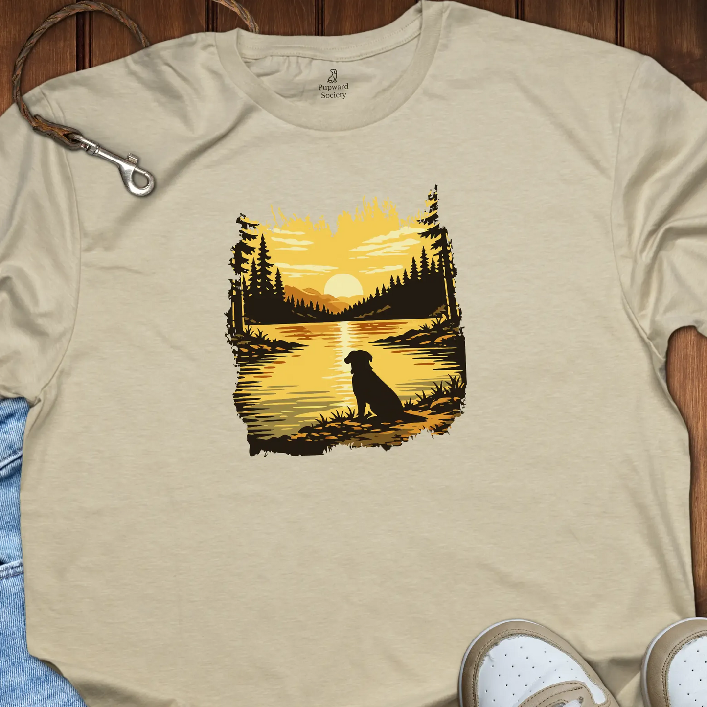 Dog Sunrise Lake Art T-Shirt