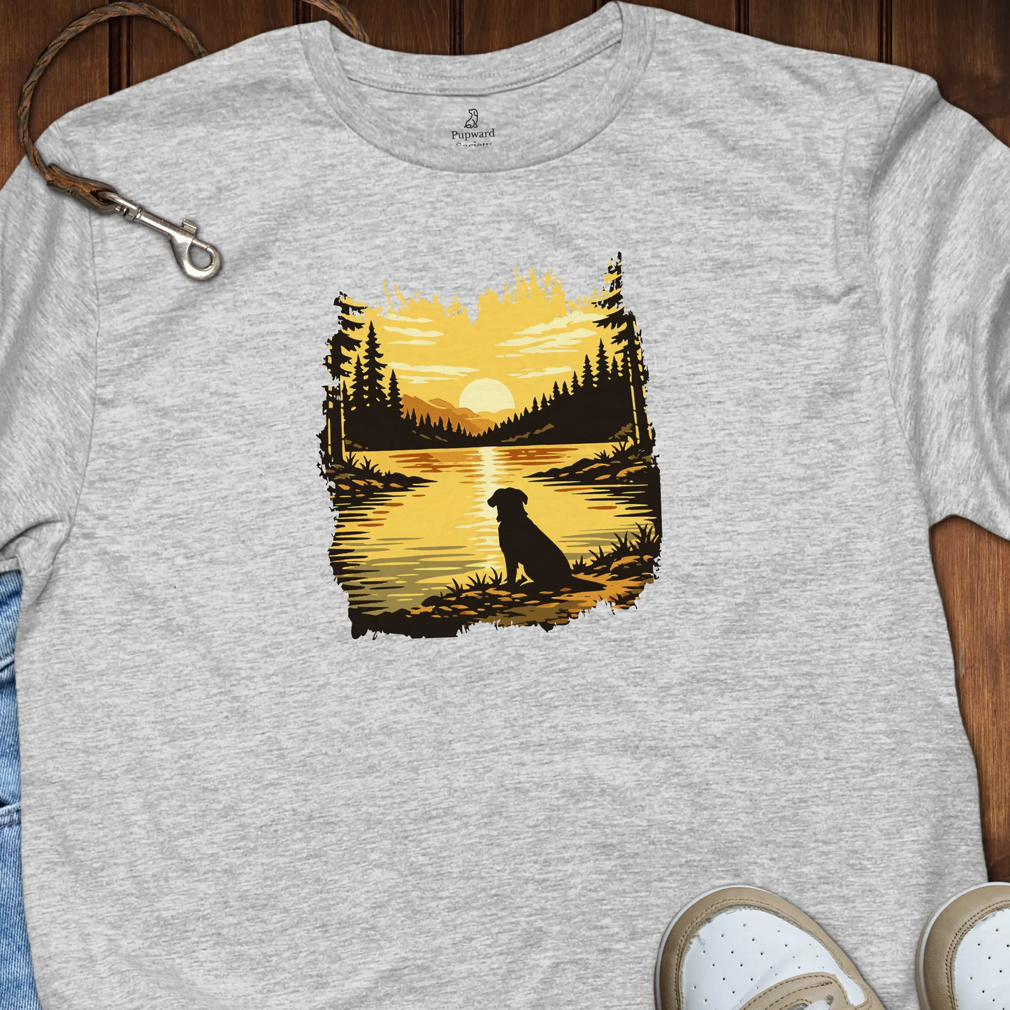 Dog Sunrise Lake Art T-Shirt