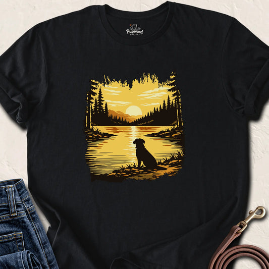 Dog Sunrise Lake Art — Black standard