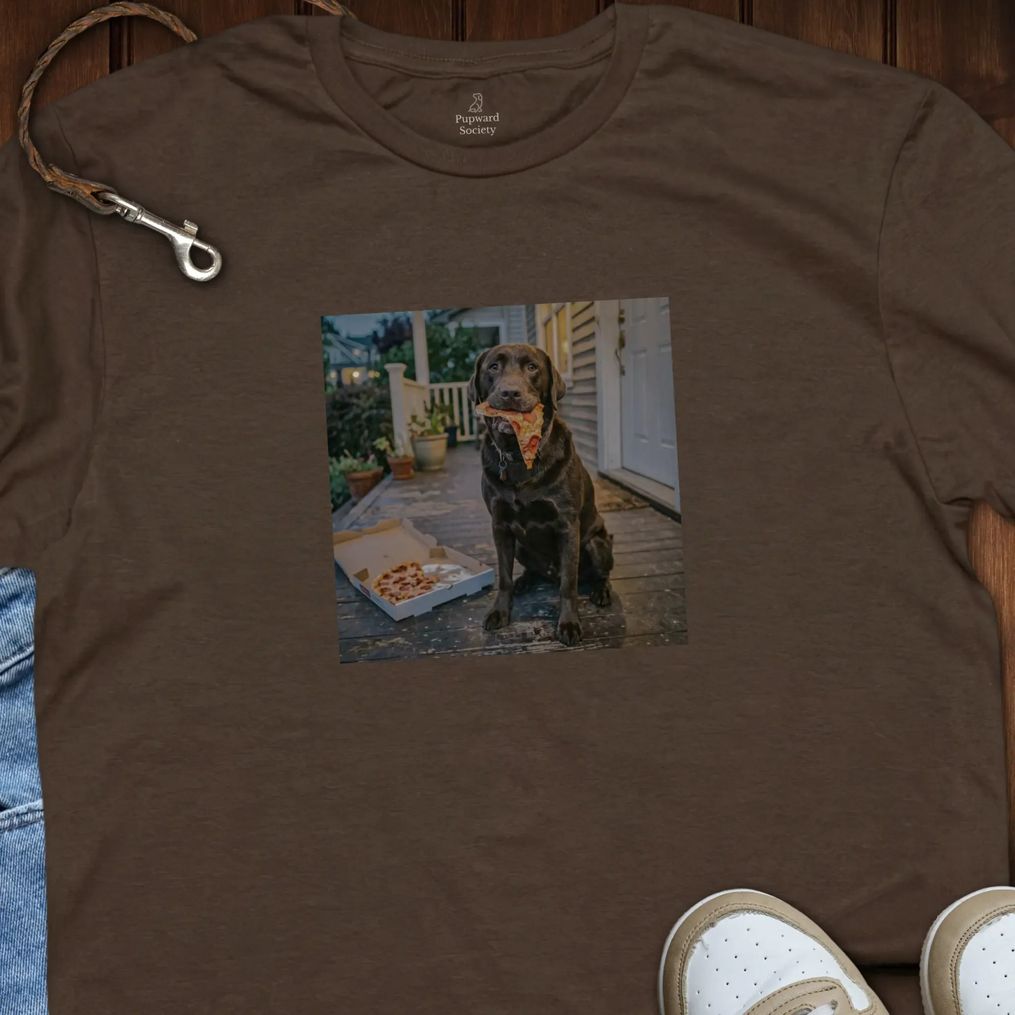 Black Labrador Eating Pizza Photo T-Shirt