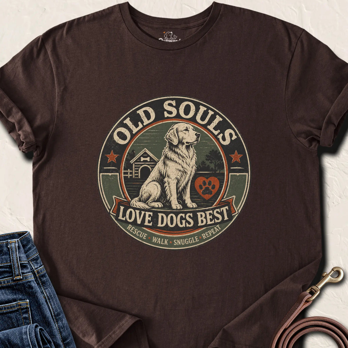 Old Souls Love Dogs Best T-Shirt — Dark Chocolate standard