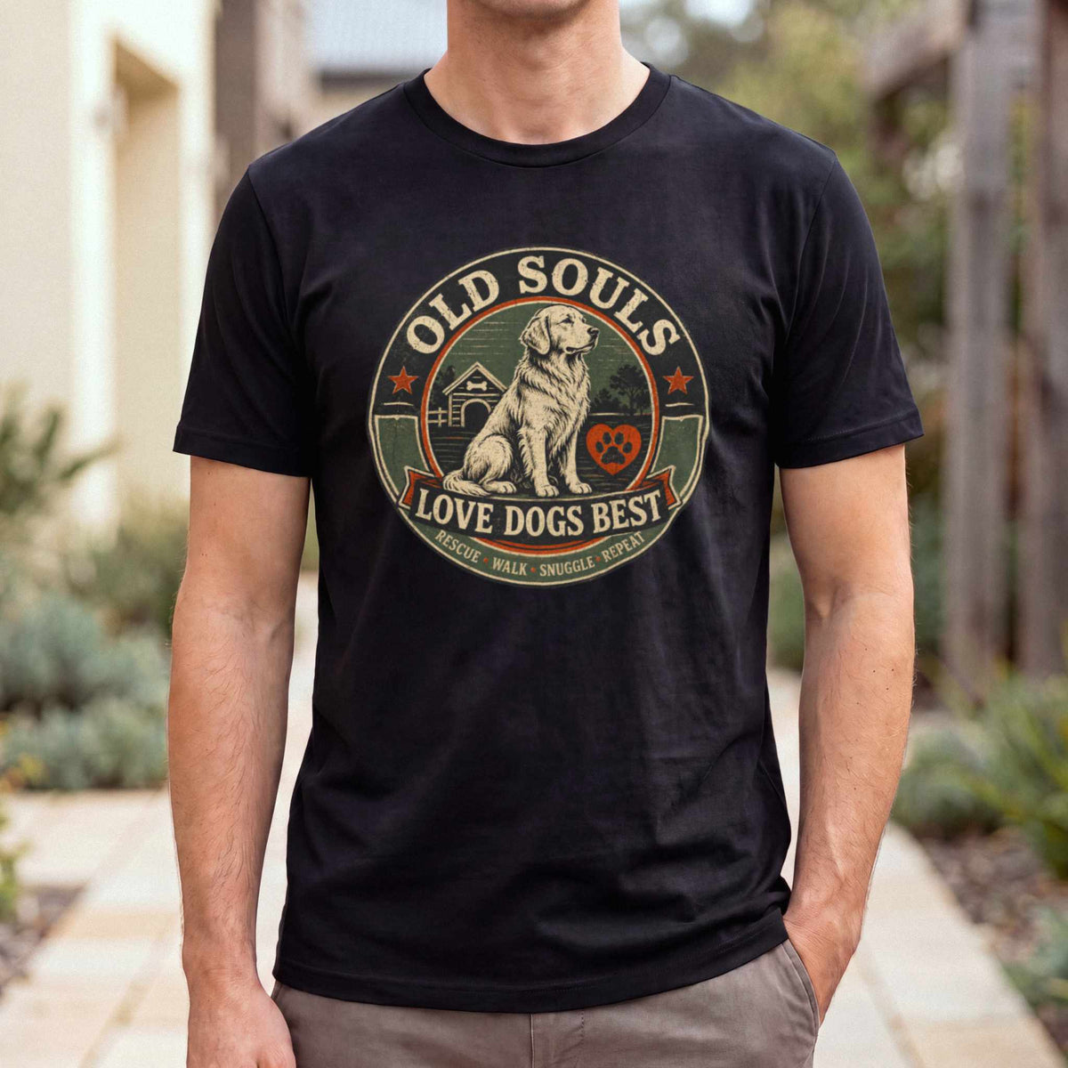 Old Souls Love Dogs Best T-Shirt — Black male