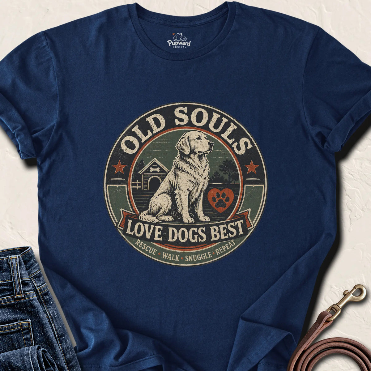 Old Souls Love Dogs Best T-Shirt — Navy standard