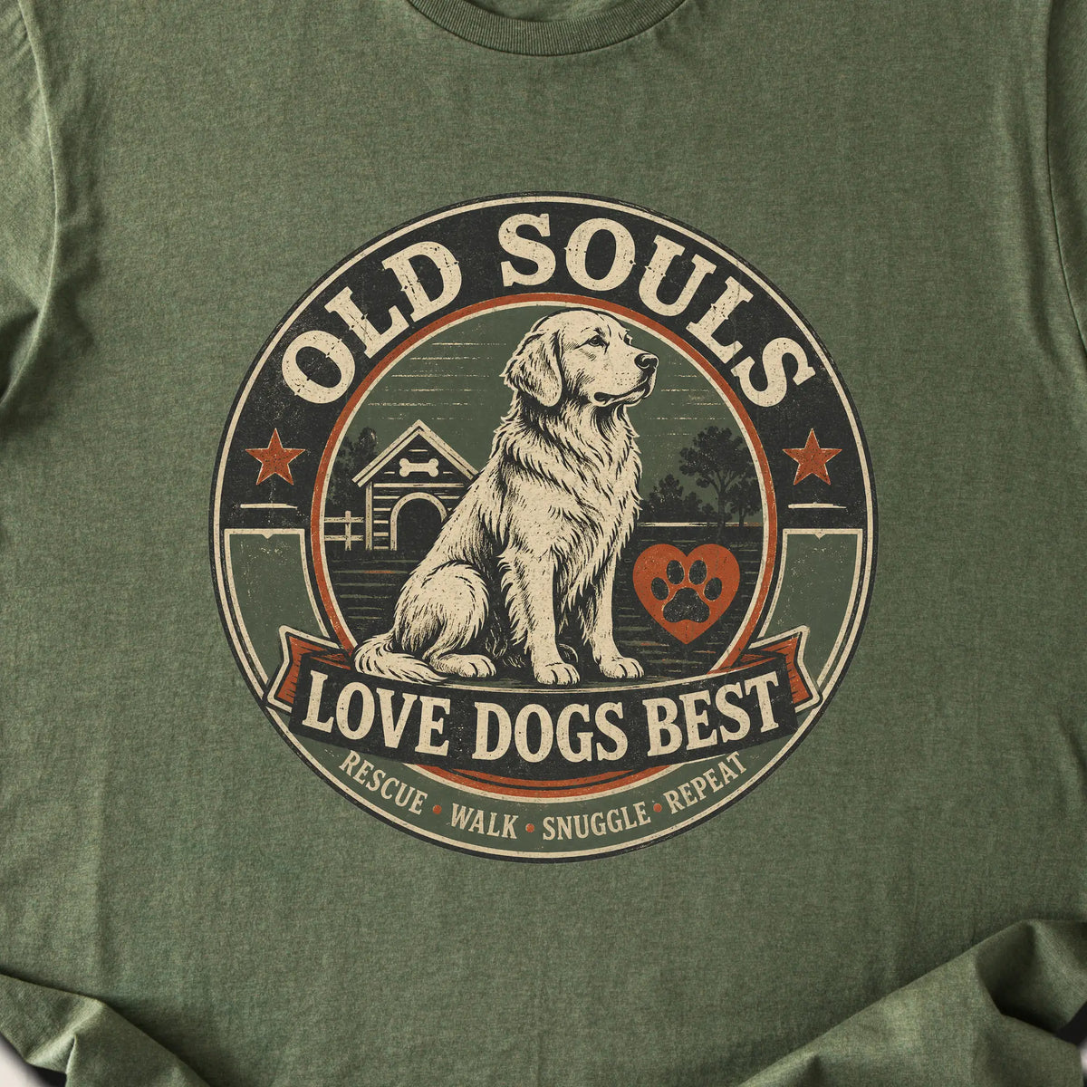 Old Souls Love Dogs Best T-Shirt — Military Green zoomed