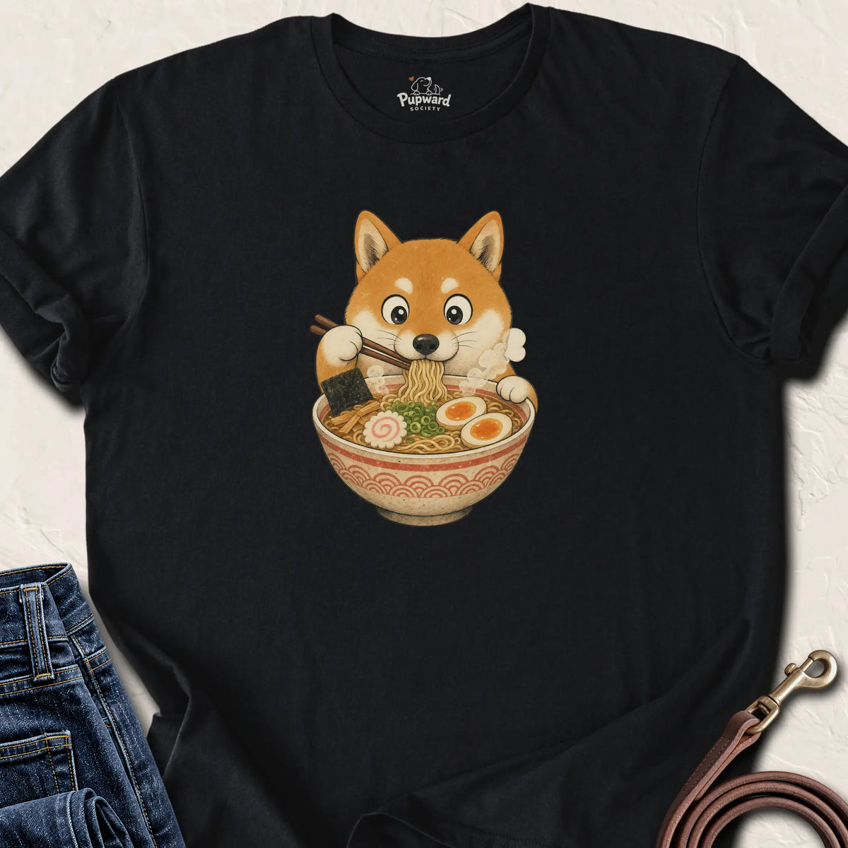 Shiba Eating Ramen T-Shirt — Black standard