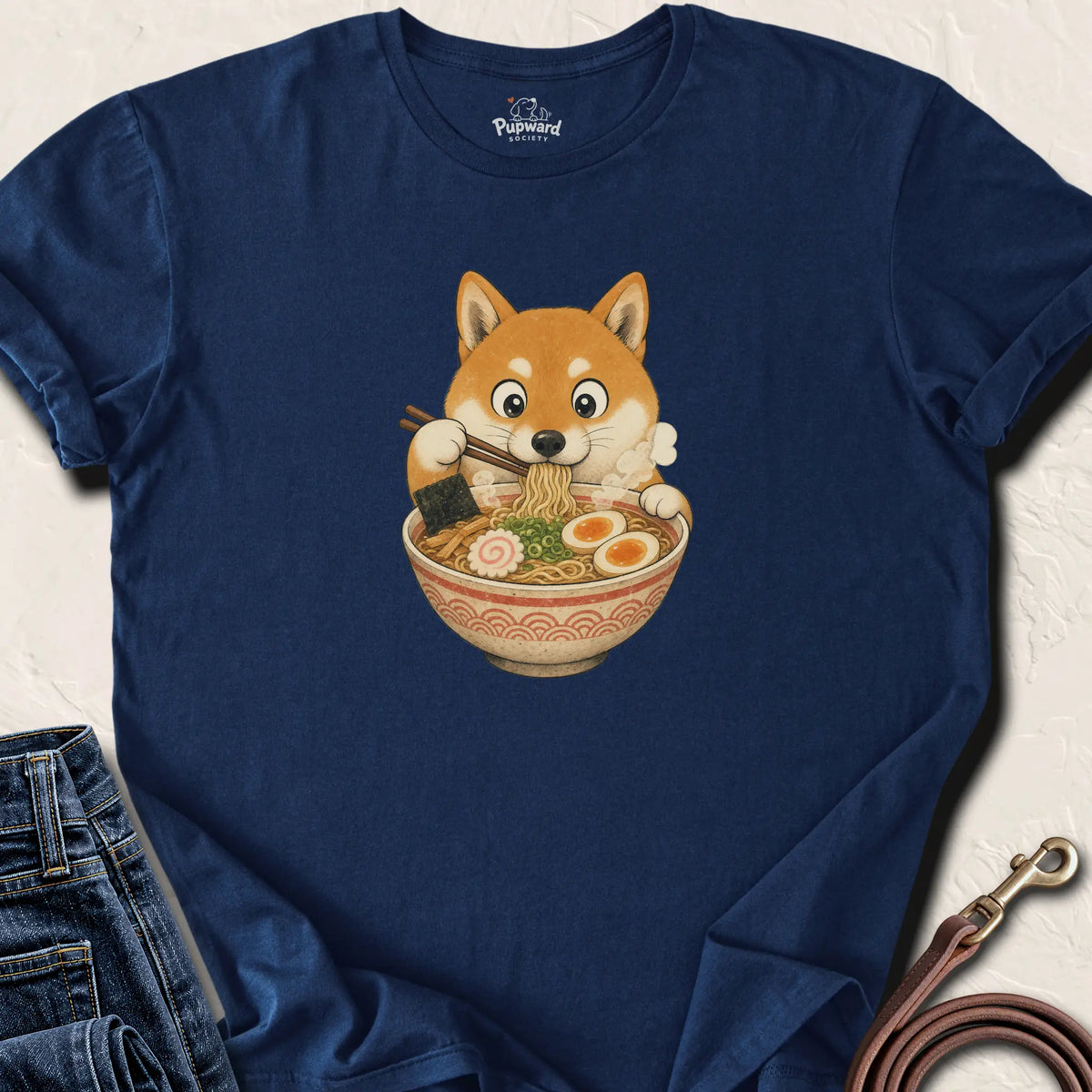 Shiba Eating Ramen T-Shirt — Navy standard