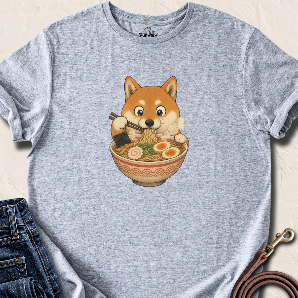 Shiba Eating Ramen T-Shirt — Sport Grey standard