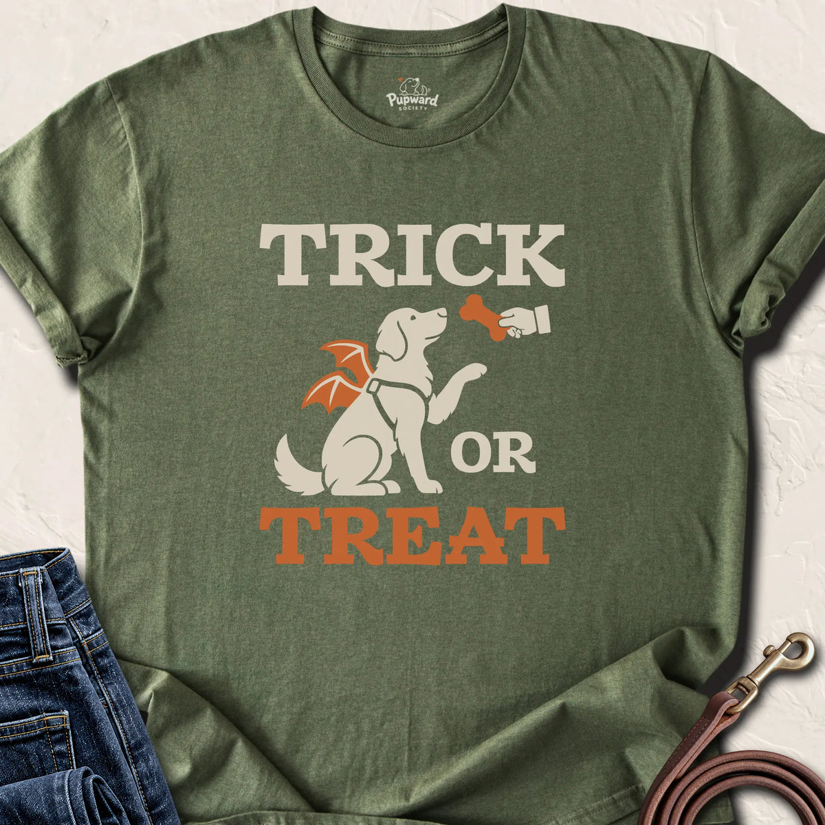 Trick Or Treat Dog T-Shirt — Military Green standard