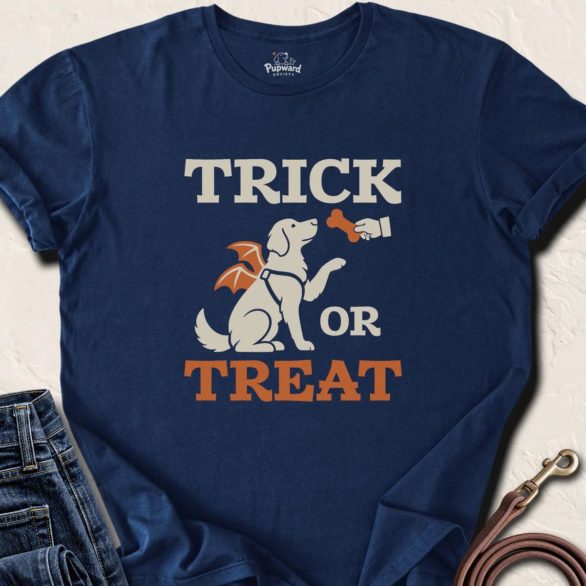 Trick Or Treat Dog T-Shirt — Navy standard