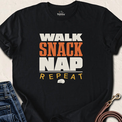 Walk Snack Nap Repeat T-Shirt — Black standard