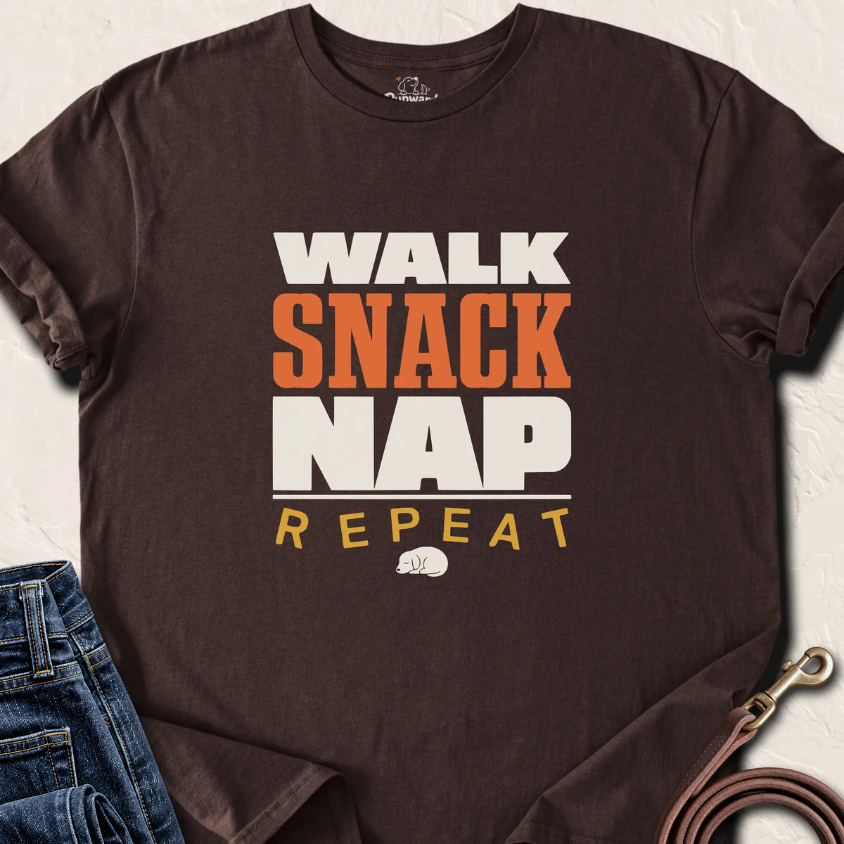 Walk Snack Nap Repeat T-Shirt — Dark Chocolate standard