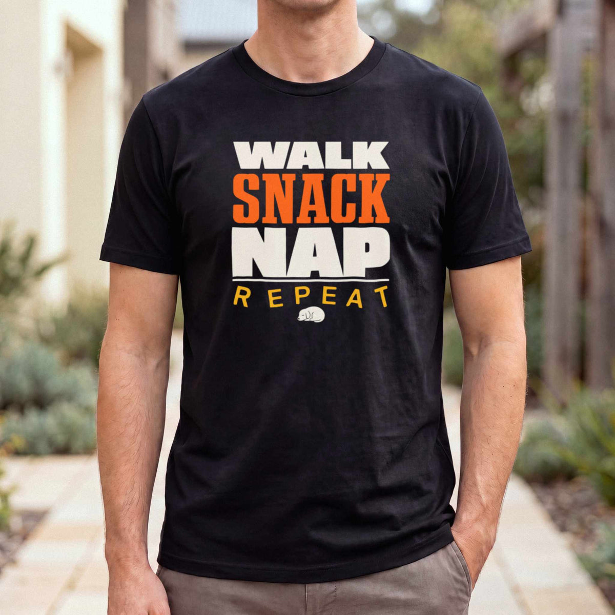 Walk Snack Nap Repeat T-Shirt — Black male