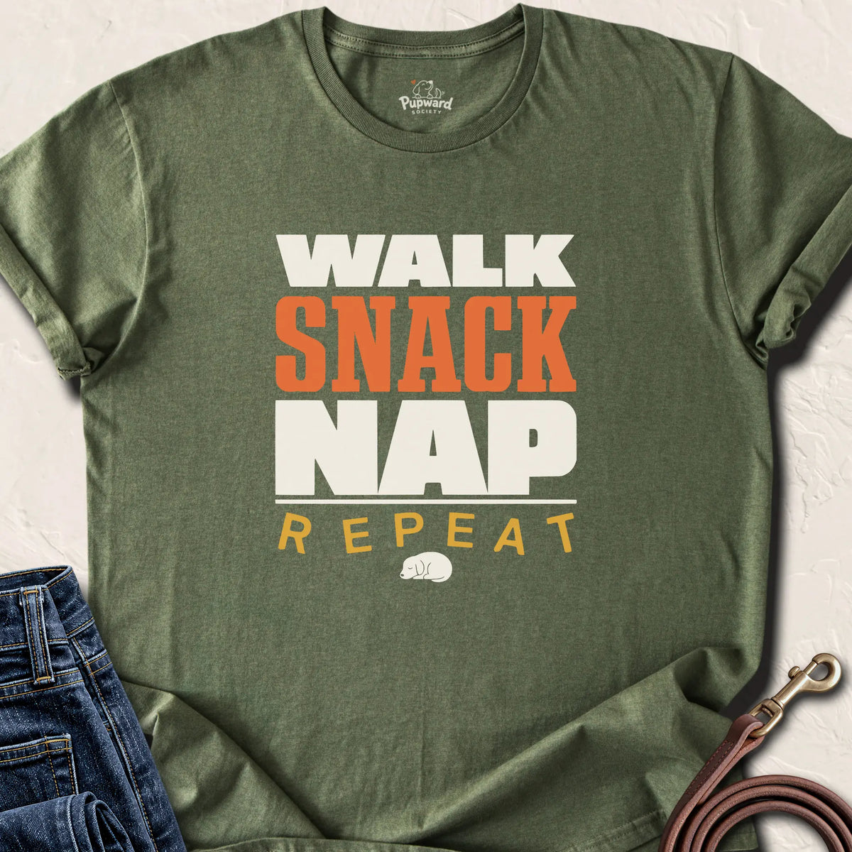 Walk Snack Nap Repeat T-Shirt — Military Green standard