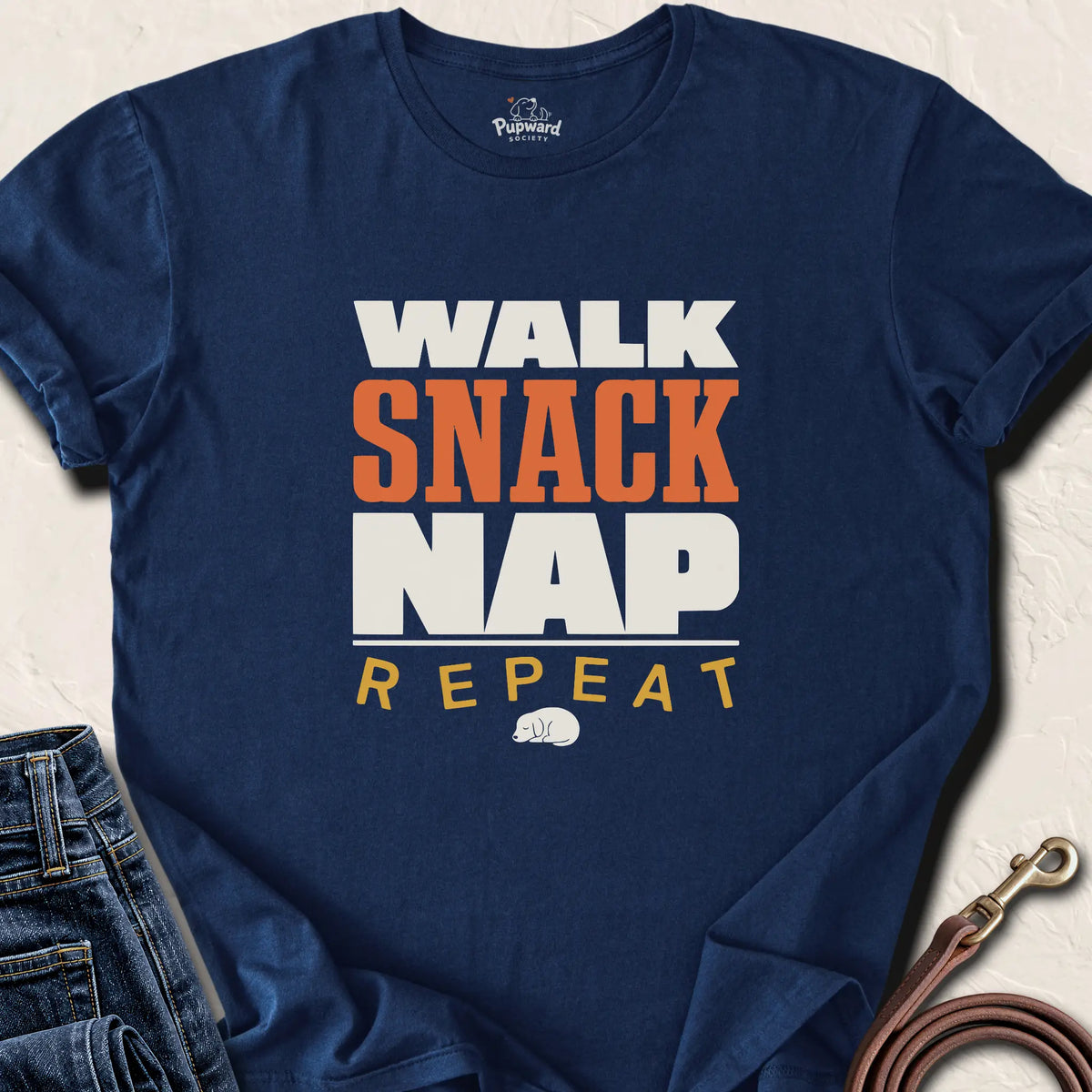 Walk Snack Nap Repeat T-Shirt — Navy standard