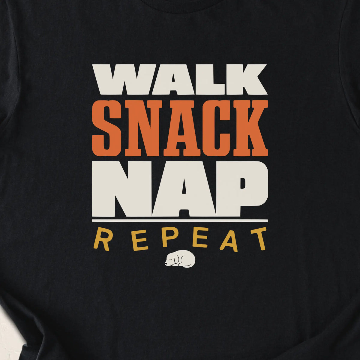 Walk Snack Nap Repeat T-Shirt — Black zoomed