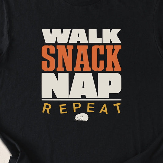 Walk Snack Nap Repeat T-Shirt — Black zoomed